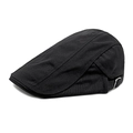 Detailed close-up of a black cotton newsboy cap featuring an adjustable metal side buckle - M (56-58cm) / Black