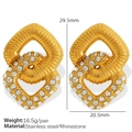 Gold stainless steel hollow twisted earrings with cubic zirconia and size dimensions - EH536 Interwoven Geometric Rhinestone Style / Gold