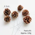 Set of 6 natural pine cones with wire stems for Christmas DIY wreaths, 4-5cm size - Slender Pine Cone / Set of 6 / Dark Brown
