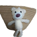 Mini shell-shaped woven cotton shoulder bag with a cute plush bear decor for beach vacations - 3D Bear Decoration / Khaki