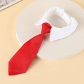 Elegant adjustable red twill necktie with white collar for dogs and cats formal wear - Size S (13-19cm) / Red