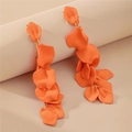 Stylish orange layered rose petal long drop earrings featuring a elegant matte finish - Orange