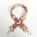 Detail of colorful geometric diamond pattern canvas bag strap with gold metal hooks - Pattern No. 18