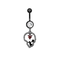 Gotischer Bauchnabelpiercing mit schwarzer Basis, rotem Herzzirkon und Totenkopfanhänger - Schwarzes Herz Totenkopf Weißer Zirkon