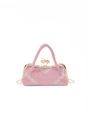 Dettaglio di strass rosa e argento su borsa da sera con chiusura in metallo dorato - Rosa
