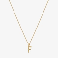 Detail of gold letter F pendant with bamboo texture and small sparkling stones on chain - 925 Silver / Gold - Letter F