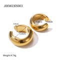 Golden C-shaped stainless steel hoop earrings with precise size and weight measurements - Gold Simple Style (JDEW2305003)