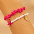 Bohemian multi-layer rose red beaded bracelet set with starfish and pineapple charms - Rose Red Starfish Style (05 Rose Red A-670)
