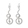 Gothic silver serpent drop earrings with detailed scale texture and snake head design - Abstract Long Snake Style (5926) / Silver (White K 5926)