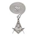 Collier chaîne cubaine en acier inoxydable argenté avec pendentif boussole maçonnique et G - Pendentif Maçonnique Texturé Argenté + Chaîne Cubaine 3mm 24 pouces