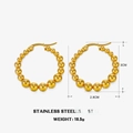 Pendientes de aro con bolas de acero inoxidable dorado de 3cm con acabado pulido - Pendientes de aro de cuentas redondas doradas