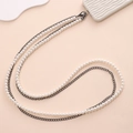 Crossbody phone strap with white faux pearls and dark grey metal chain link - Double Chain Crossbody Gun Black / 120cm