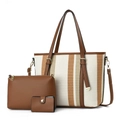 Set de tres bolsos en marrón y beige hechos de cuero sintético y textura tejida - Caqui