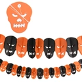 Halloween skull paper honeycomb garland in orange and black for festive party hanging decor - Orange and Black Skeleton Garland