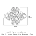 Silver four-leaf clover pendant in copper with cubic zirconia for DIY jewelry making - Silver Clover Dual-Ring Connector (VB337)