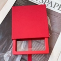 Caja de joyería roja estilo cajón con ventana transparente y asa de cinta de seda - Rojo Set/Interior 9x9x2cm/Sin Impresión