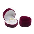 Elegant heart-shaped velvet ring box in burgundy with white interior for jewelry storage - White / Medium Heart Single Ring / Burgundy