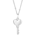 Minimalist silver heart key necklace in polished titanium steel for women - Heart Key Pendant Style (KN235280-Z)