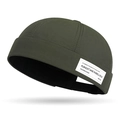 Unisex dark green brimless docker hat with a white fabric label and adjustable strap - One Size (55-60cm Adjustable) / Dark Green