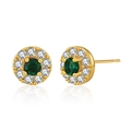 18K gold-plated emerald green zircon halo stud earrings with white crystal surround - Gold Green Round Halo