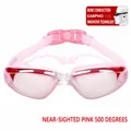 Pink prescription swim goggles with 500 degree lenses and integrated earplugs - 500 Degree Myopia / Electroplated Pink
