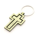 Detail shot of the bronze rotating metal cross keychain for car keys and bags - Antique Bronze