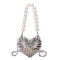 Silver heart-shaped metal mini bag with shell texture and pearl top handle strap - Silver Shell Texture With Pearl Handle