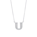 Silver letter U pendant necklace with sparkling cubic zirconia stones for women - Letter U