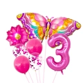 Set de ballons 3ème anniversaire avec chiffre 3 rose, papillon coloré et tournesol en aluminium - Rose Rouge Chiffre 3