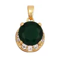 Gold-plated round pendant with large green zircon and white micro-set crystals - Green/Round