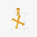 Bamboo style letter X pendant in gold stainless steel with detailed size measurements - Letter X / Gold