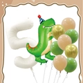 Dinosaur 5th birthday party set with number 5 foil balloon and green latex balloons - FG15 Dinosaur Theme Number 5