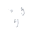 3-piece S925 sterling silver ear jewelry set with flower diamonds and star studs - #85 Silver Star Moon
