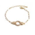 Hip hop gold plated chain bracelet for men with round cubic zirconia pave link and lobster clasp - White