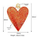 Sparkling red heart charm pendant with glitter fill and dimensions measurement scale - Red Glitter Heart Style (K108283M1-Red)