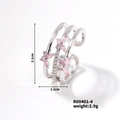 Detailed view of silver butterfly ring dimensions showing size 2.1cm and 1.1cm height - Silver with Pink Zirconia