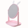 Pink rotatable desktop makeup mirror with cute rabbit ears and storage tray base - Rabbit Ear Pink