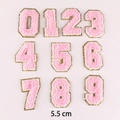 Toppe numeriche 0-9 in ciniglia rosa con bordo glitterato dorato, altezza 5,5 cm - 5,5cm/Rosa/Set di Numeri 0-9