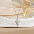 Elegant geometric V-shape pendant necklace with micro-paved zircons on silk background - Silver Inverted Triangle Zirconia Style (XL0474G)