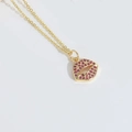 Golden necklace with a vibrant red zircon pavé lips pendant on a delicate fine chain - Lips Shape / Gold