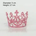 Pink mini tiara cake topper with pearls, 5cm diameter round crown for girls - Plastic / Pink without Rhinestones