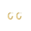Detailed view of polished gold-finished hollow tube C-shaped hoop earrings on white background - Gold Basic Hollow Tube C-Shape Hoop 20mm