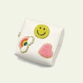 White nylon makeup bag with colorful rainbow and smiley face chenille patches - Milky White