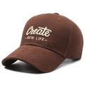 Καφέ καπέλο μπέιζμπολ με κρεμ κέντημα 'Create NEW LIFE' από βαμβακερό ύφασμα twill - Ρυθμιζόμενο / Καφέ
