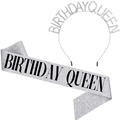 Silver birthday queen sash and rhinestone crown tiara set for girls party celebrations - Birthday Queen / Queen Silver Set
