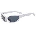 Futuristic silver Y2K sports sunglasses with dark grey oval lenses and dynamic frames - Silver Frame Black Lens