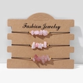 Three-piece set of pink crushed stone bracelets with gold beads on black cords - FK0059 Rose Quartz Series Crushed Stone Set