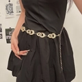 Elegant gold butterfly metal waist chain with textured circular links for dresses - Gold Ring Buckle K0200B