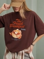 Καφέ oversized βαμβακερό T-shirt με γραφικό σχέδιο French Breakfast Paris - S / Σκούρο Καφέ