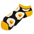 Chaussettes basses noires à motif œufs au plat avec talons et orteils jaunes - 36-44 / Œuf au Plat sur Fond Noir